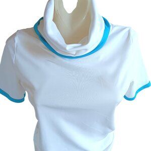 Vintage Women's Top Small 1970's White Cowl Neck Short Sleeve Disco Stretch